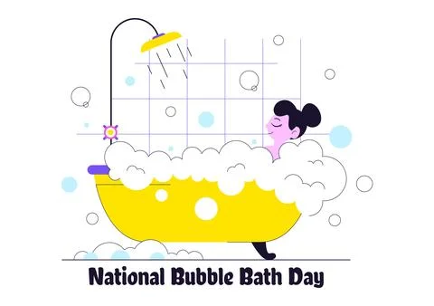 National Bubble Bath Day Vector Illustration Featuring Relaxing Spa Bath Sc.. Stock Illustration