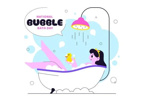 National Bubble Bath Day Vector Illustration Featuring Relaxing Spa Bath Sc.. Stock Illustration