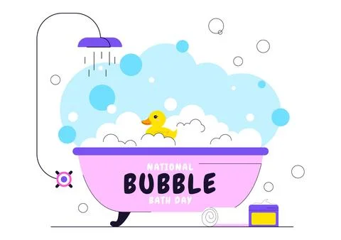 National Bubble Bath Day Vector Illustration Featuring Relaxing Spa Bath Sc.. Stock Illustration