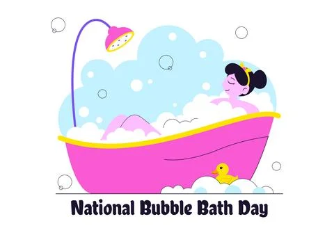 National Bubble Bath Day Vector Illustration Featuring Relaxing Spa Bath Sc.. Stock Illustration