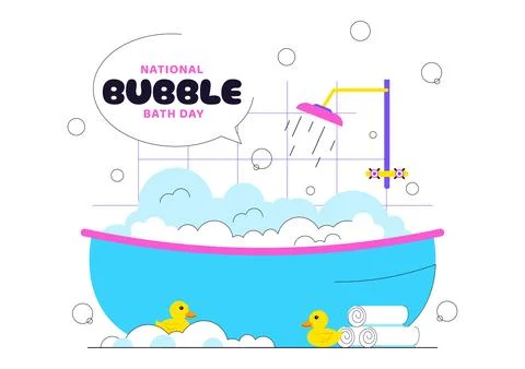 National Bubble Bath Day Vector Illustration Featuring Relaxing Spa Bath Sc.. Stock Illustration