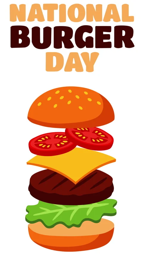National Burger Day Stack with Fresh Ingredients and Tasty Layers 스톡 동영상 332976544