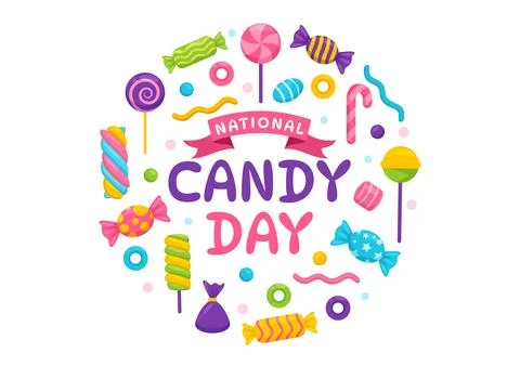 National Candy Day Vector Illustration with Different Types of Candies and .. Stock Illustration