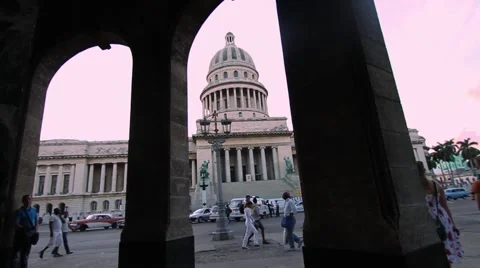 National Capitol seen through columns arches in Havana, Cuba Stock Footage 45522003