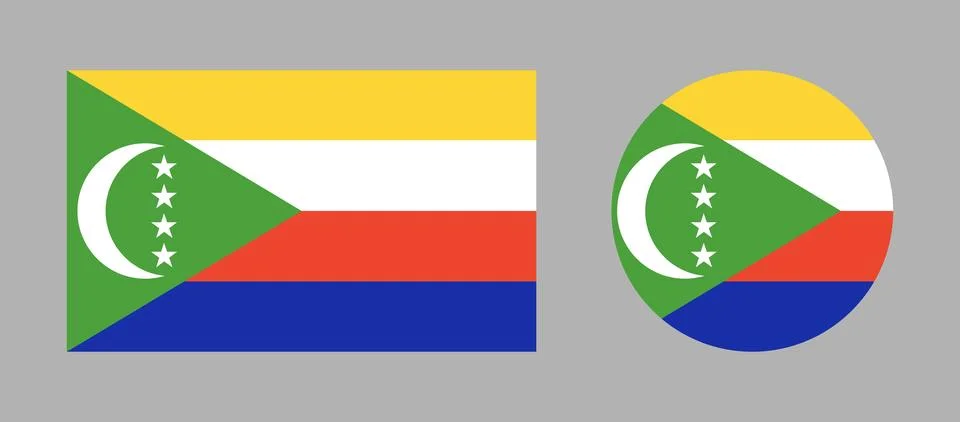 National Comoros flag round, rectangular buttons set. Flag of Comoros icons in Stock Illustration