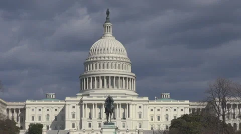 National Congress Capitol Dome building Washington DC landmark sunny day emblem  Stock Footage