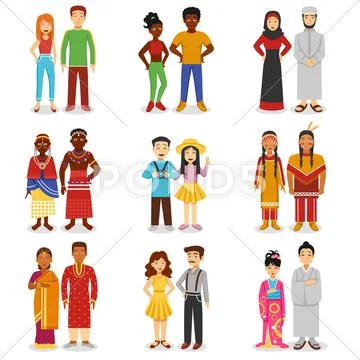 National Couples Icons Set Stock Illustration