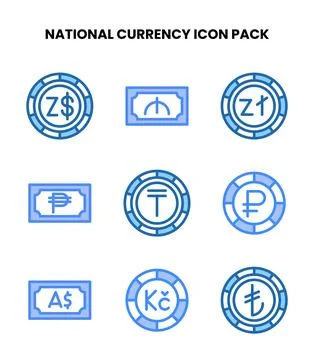 National Currency Two Colour Vector Icons Pack Stock Illustration