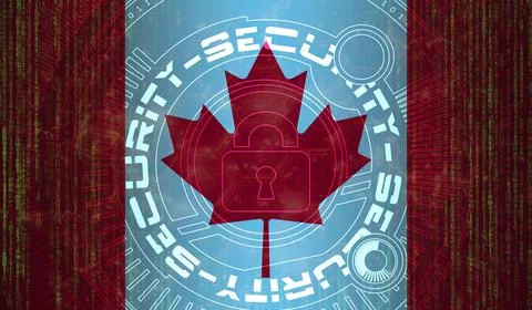 National cyber Security of Canada on digital background  Data protection, Saf Stock Illustration