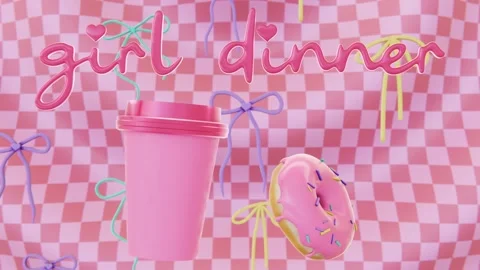 National Donut Day horizontal 3D pink glazed infographic girl dinner loop Stock Footage 316162355