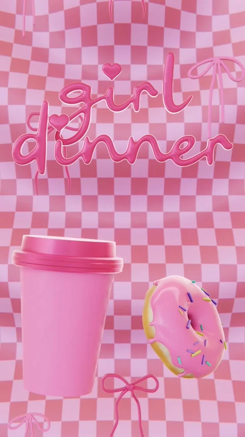 National Donut Day vertical 3D pink glazed infographic girl dinner animation Stock Footage 316314860