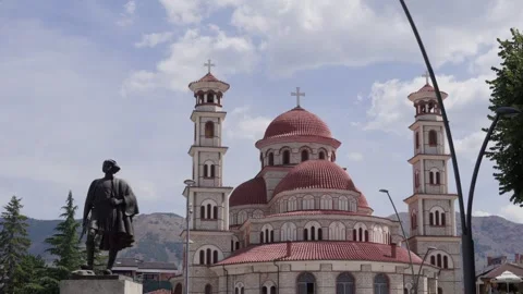 The National Fighter bronze statue next to Resurrection of Christ Orthodox Stock Footage 344093959