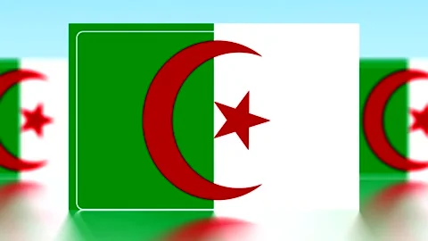 National flag of Algeria featuring a red crescent and star on a green and w.. Video stock 343647619
