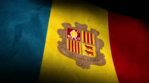 National flag of Andorra, low angle, grunge Stock-Footage 47469996