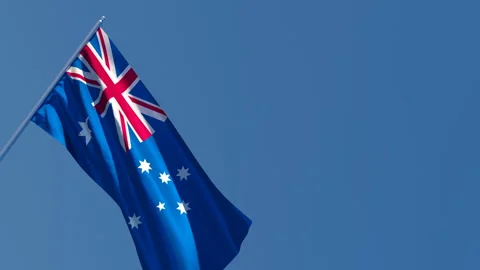 The national flag of Australia is flying in the wind Stock Footage 128338741