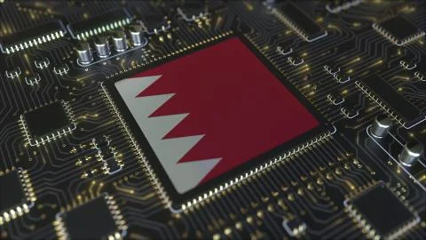 National flag of Bahrain on the operating chipset. Bahraini information Stock Illustration