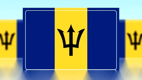 National flag of Barbados featuring blue and yellow vertical stripes with a.. Video stock 343648057
