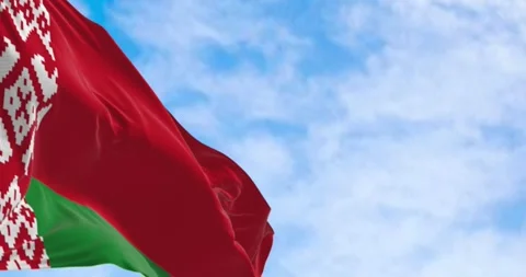 National flag of Belarus waving in the wind on a clear day Stock Footage 256232106