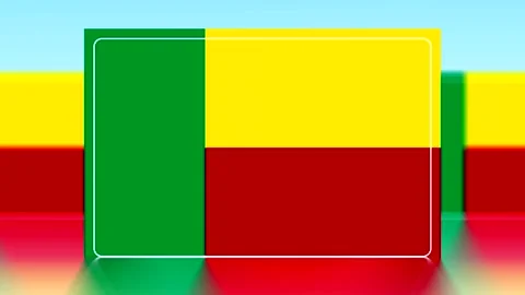 National flag of Benin represented with a stylized design featuring horizon.. Video stock 343648230