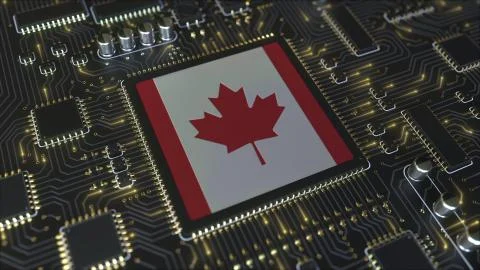 National flag of Canada on the operating chipset. Canadian information 库存插图