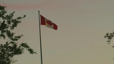 National flag of Canada waving on flagpole at sunset with copy space 스톡 동영상 338148273