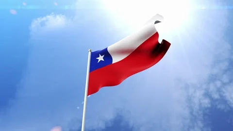 National Flag of Chile Waving in the Wind in Slow Motion Stock Footage 100728758