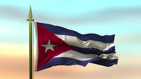 National Flag of  Cuba waving in the wind against the sunset sky Video stock 84169604