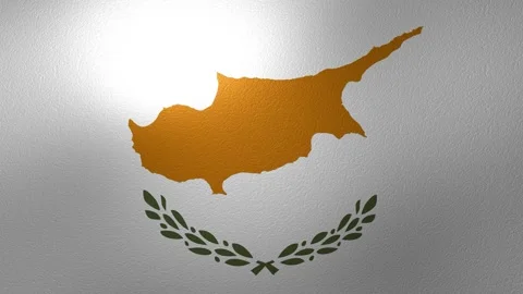 National flag of Cyprus with the island map and olive branches waving in a Stock Footage 345999814