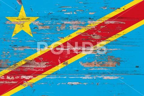 National flag of Democratic Republic of the Kongo on a dull wooden backgrou Stock Photos