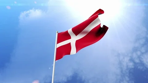 National Flag of Denmark Waving in the Wind in Slow Motion Stock Footage 100728946