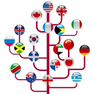 National flag design, speech bubble set, hanging on a branch. Stock Illustration