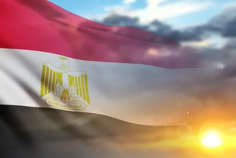 National flag of Egypt on background of a cloudy sunset Stock Illustration