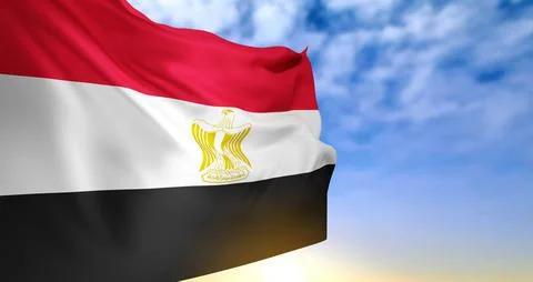 National flag of Egypt on background of a sunset or sunrise Stock Illustration