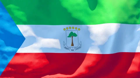 The national flag of Equatorial Guinea flutters in the wind Stock Footage 133628028
