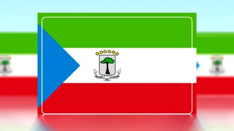 National flag of Equatorial Guinea with horizontal stripes and emblem in cent Video stock 343649231