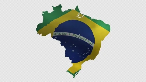 National Flag Fabric Waving Inside Brazil Map Boundary Isolated on Alpha Stock Footage 339340684