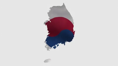 National Flag Fabric Waving Inside South Korea Map Boundary Isolated on Alpha Stock Footage 339340960