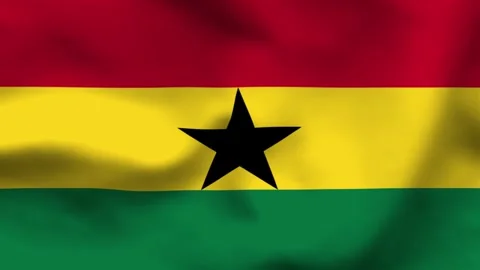 National flag of Ghana on wavy cloth. Features horizontal red, yellow, and gr Stock Footage 335161453