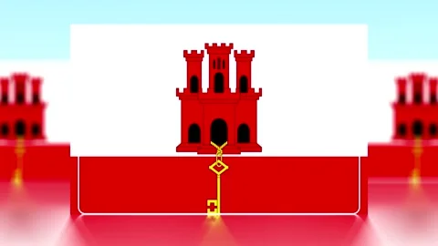 National flag of Gibraltar featuring a red castle and golden key symbol Stock-Footage 343649759