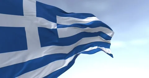 National flag of Greece waving in the wind on a clear day Stock-Footage 257570512