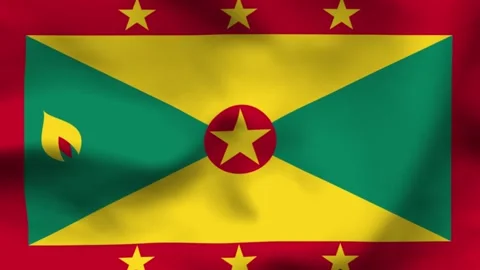 National flag of Grenada on wavy silk cloth. Features red, yellow, and green Stock Footage 335161454