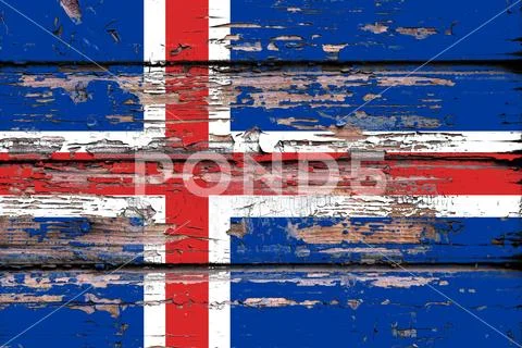National flag of I?eland on a dull wooden background Stock Photos