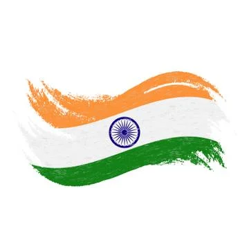 National Flag Of India, Designed Using Brush Strokes,Isolated On A White Stock Illustration