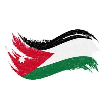 National Flag Of Jordan, Designed Using Brush Strokes,Isolated On A White Stock Illustration