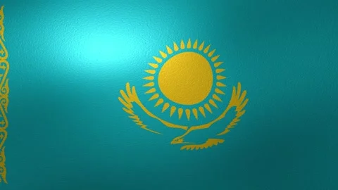 National flag of Kazakhstan with its eagle and sun symbol is waving in a Stock Footage 346327222
