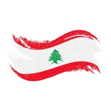 National Flag Of Lebanon, Designed Using Brush Strokes,Isolated On A White Stock Illustration