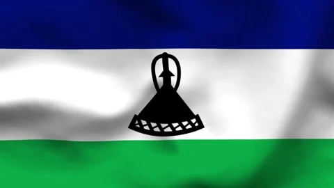 National flag of Lesotho on wavy textile. Features blue, white, and green hor Stock Footage 335161626