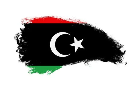 National flag of Libya painted with stroke brush on isolated white Stock Illustration