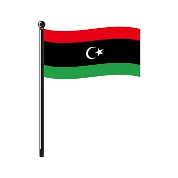 National flag of  Libya on the stick Stock Illustration