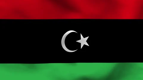 National flag of Libya on wavy cloth. Features horizontal red, black, and gre Stock Footage 335161607